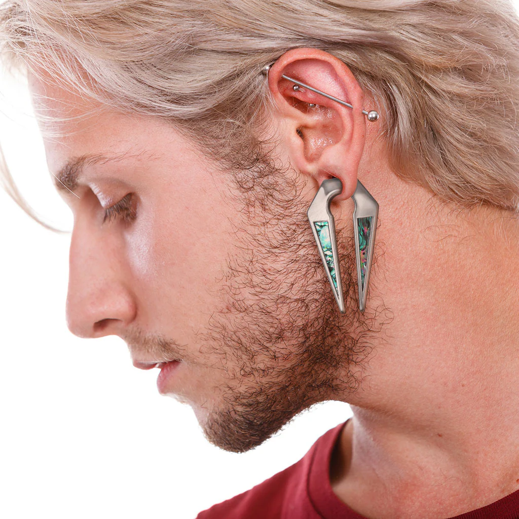 1 Pc 00G Abalone Inlaid On Both Sides Keyhole Ear Hanger Taper - Image 2