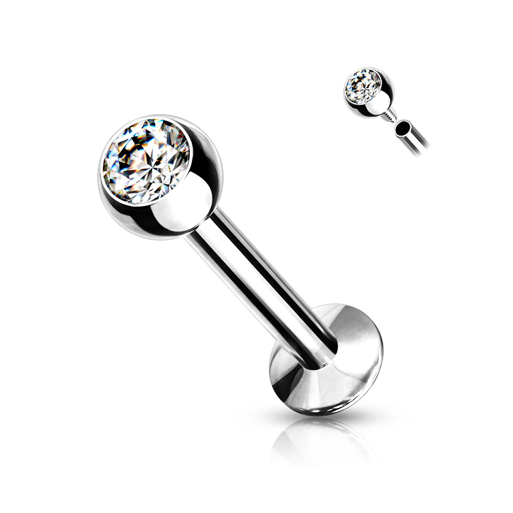 1 Pc CZ Ball Internally Threaded Lip Labret Ear Cartilage 18G - Image 2