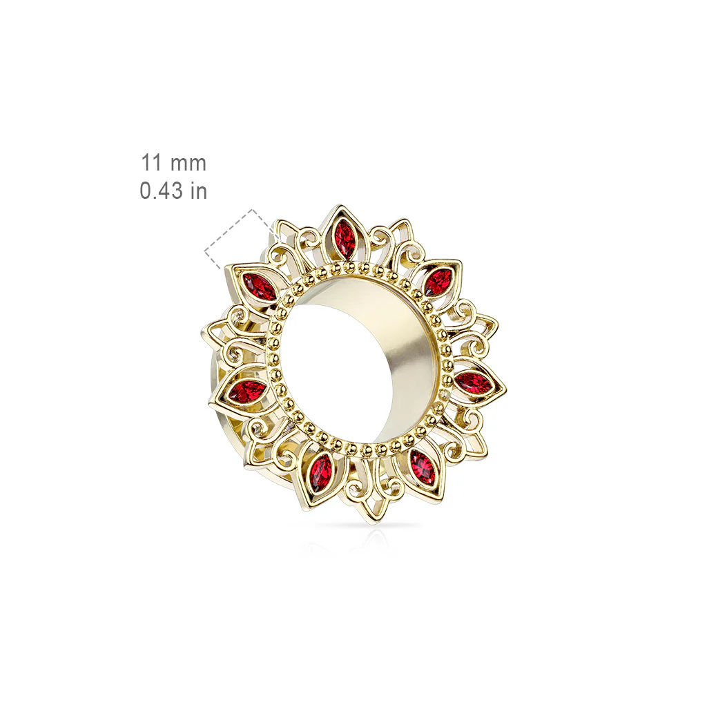 1 Pc Tribal Lotus Flower With Zircon Set Petal Screw Fit Flesh Tunnels Plugs - Image 5