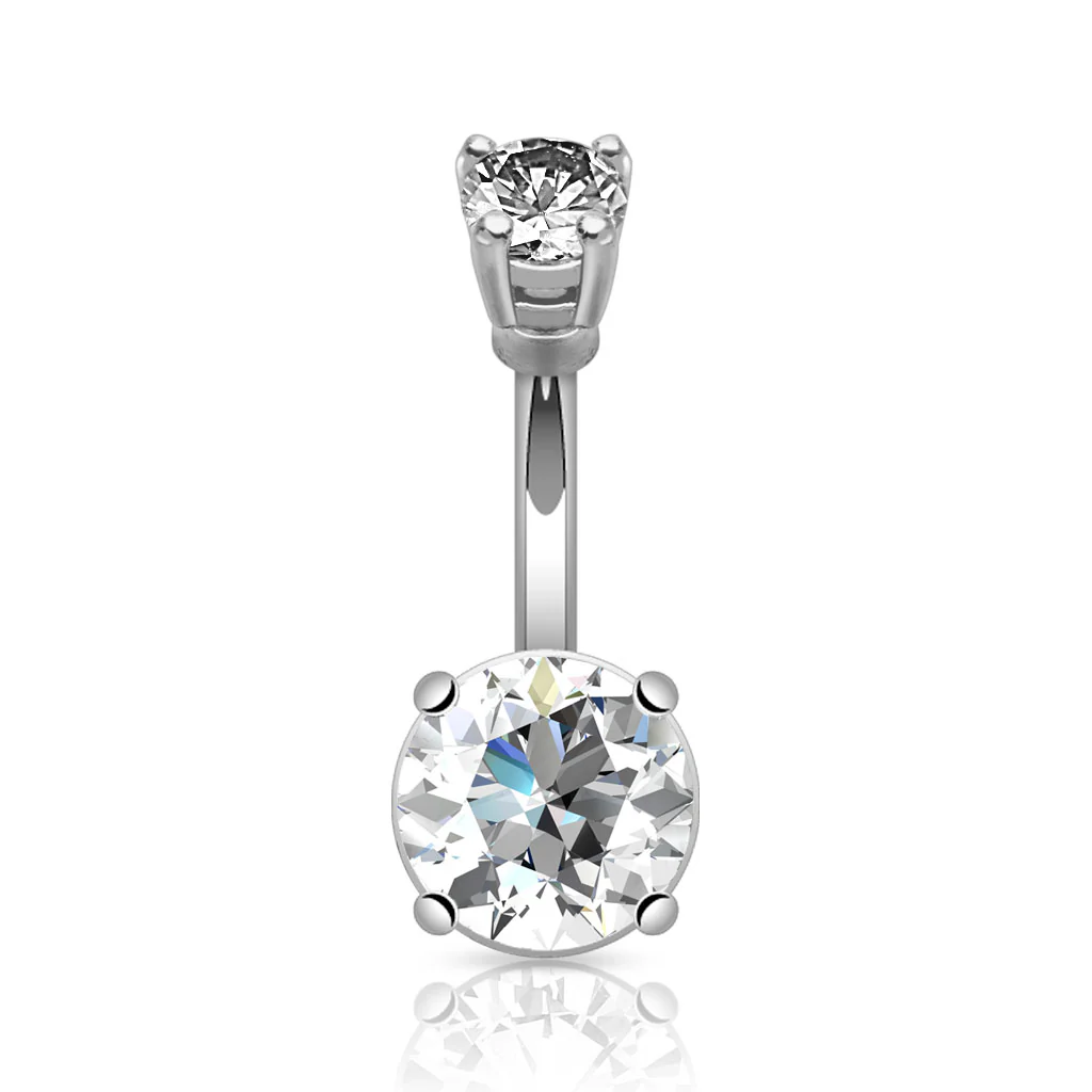 Round 9mm CZ Prong Set Belly Button Navel Rings - Image 2