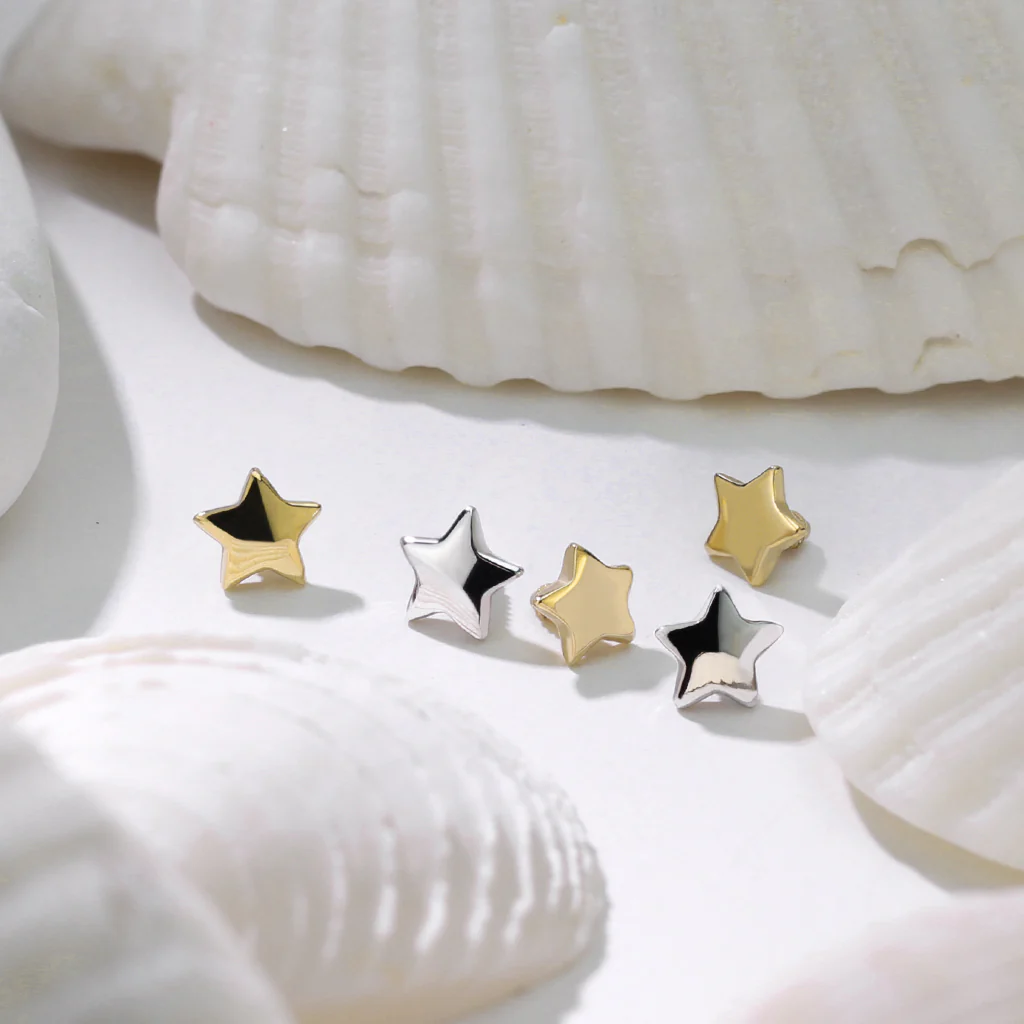 14K Solid Gold 4 mm Star Dermal Anchor Top - Image 3