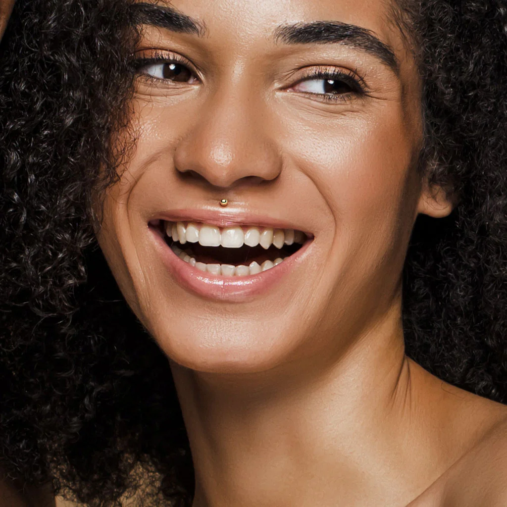 14K Solid Gold Dome Top Threadless Push-In Labret for Cartilage Monroe - Image 2