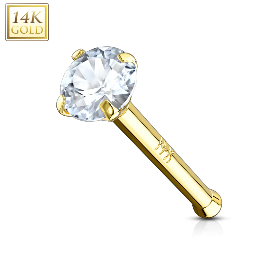 14K Solid Gold Prong Set 2 mm CZ Nose Stud - Image 10