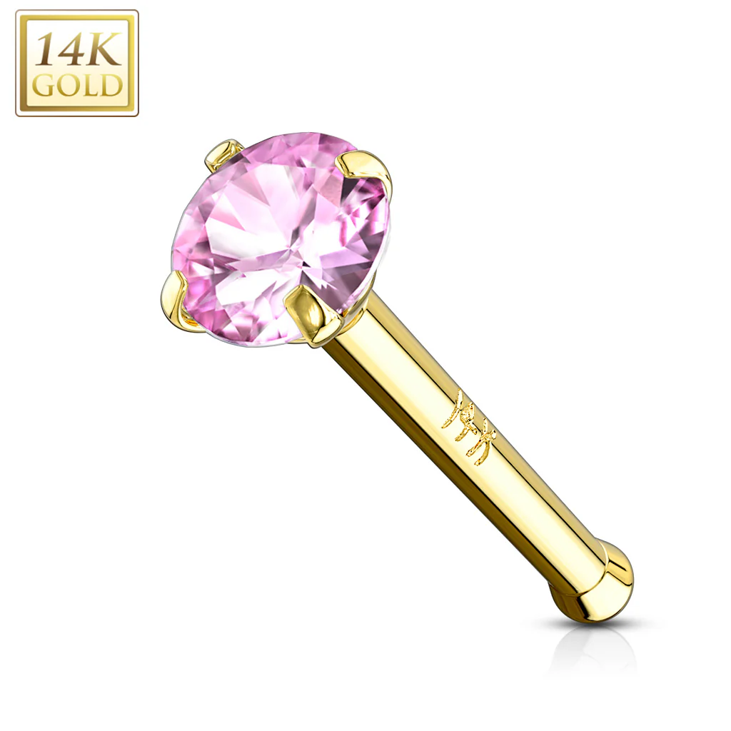 14K Solid Gold Prong Set 2 mm CZ Nose Stud - Image 11