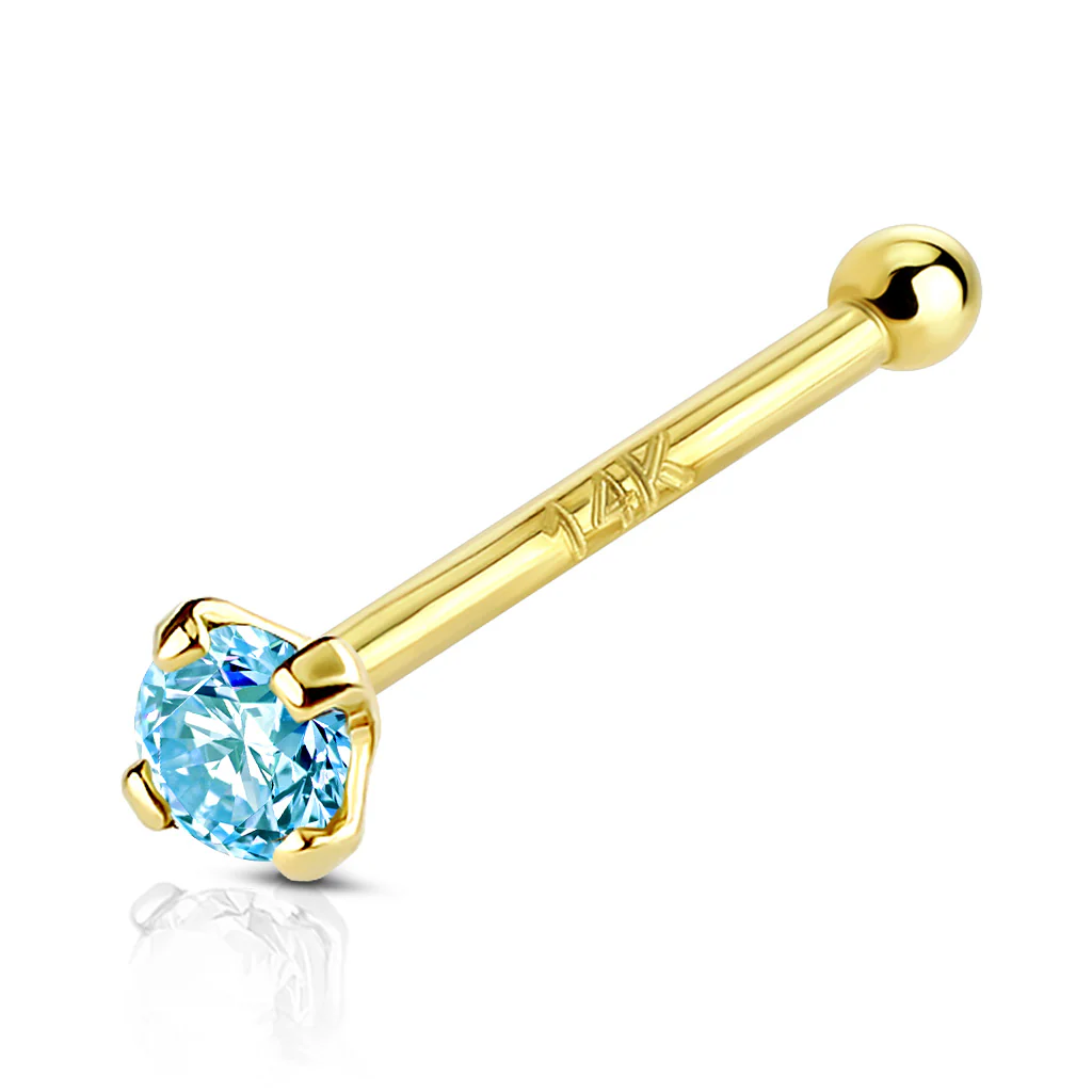 14K Solid Gold Prong Set 2 mm CZ Nose Stud - Image 12