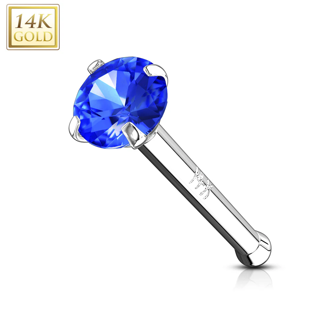 14K Solid Gold Prong Set 2 mm CZ Nose Stud - Image 3