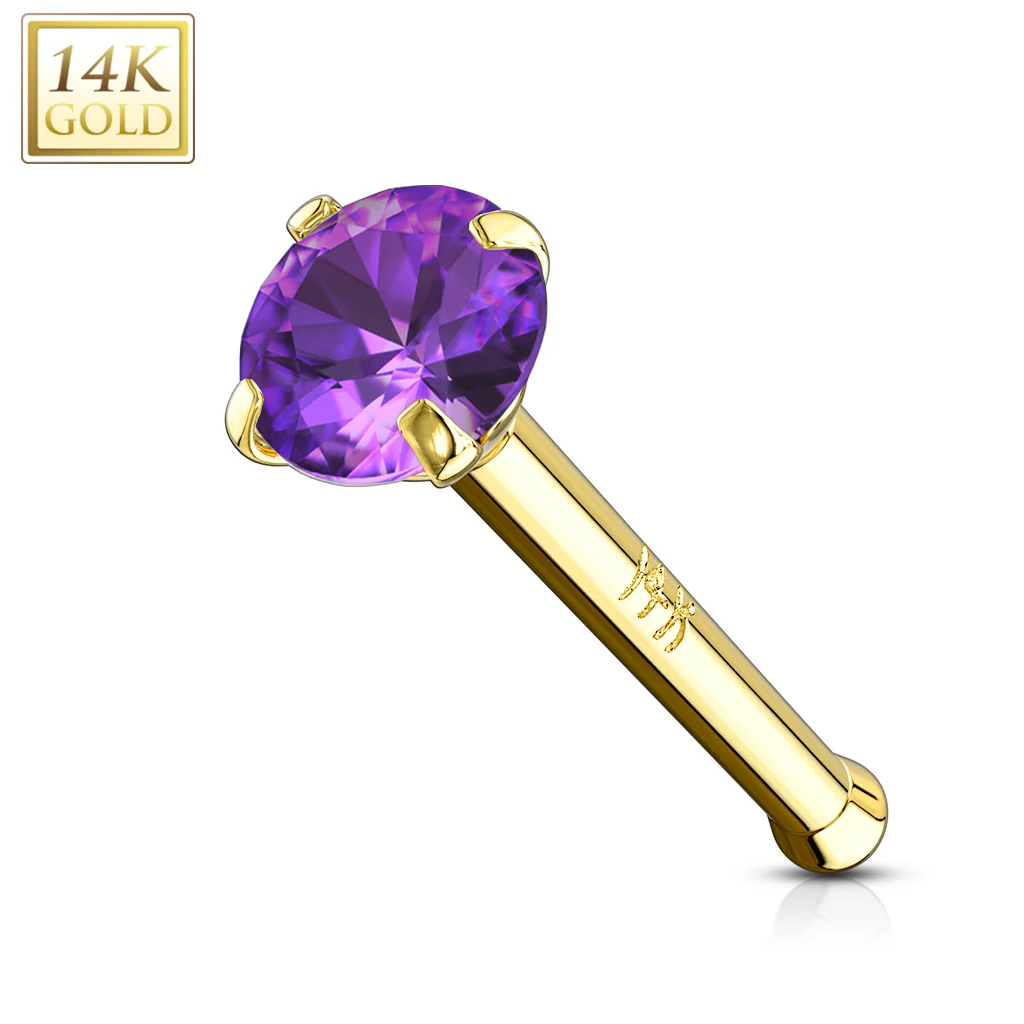 14K Solid Gold Prong Set 2 mm CZ Nose Stud - Image 8