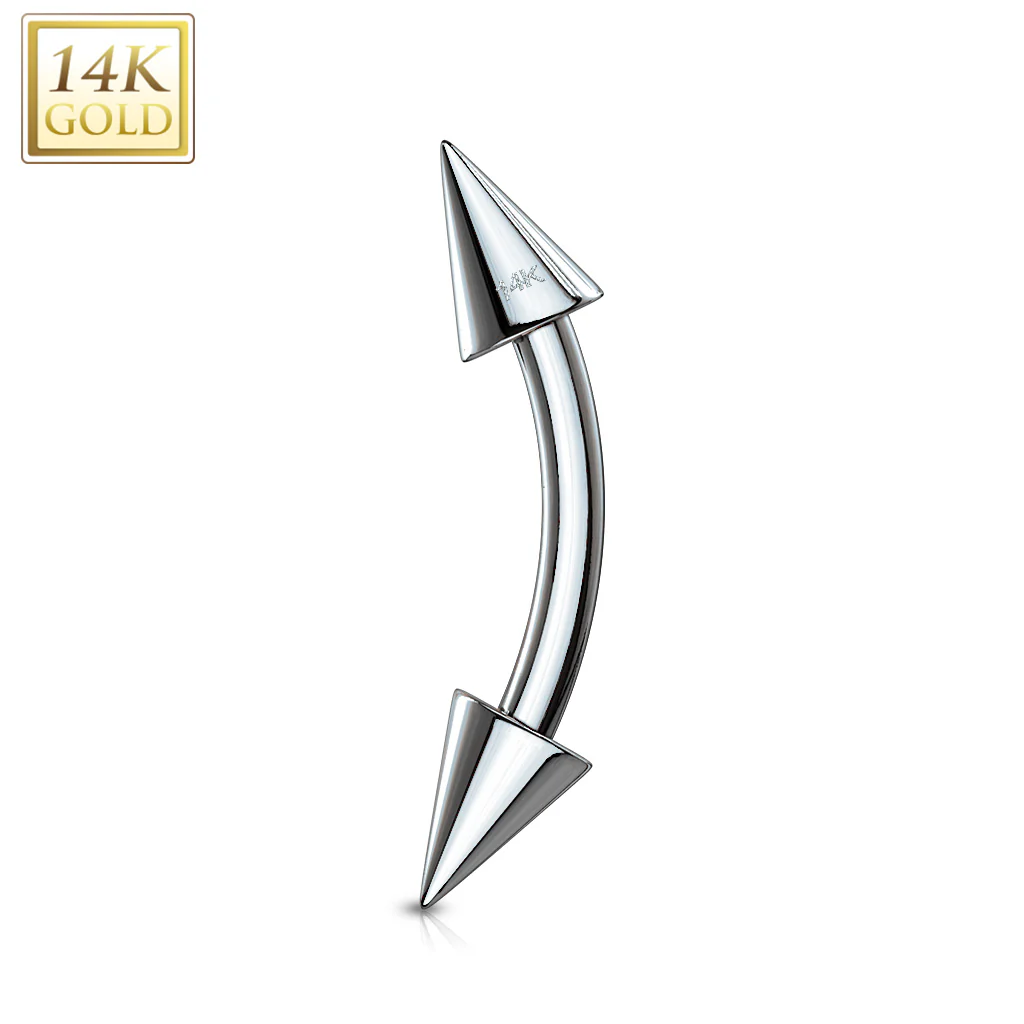 14K Solid Gold Spike End Eyebrow Curve Ring - Image 3