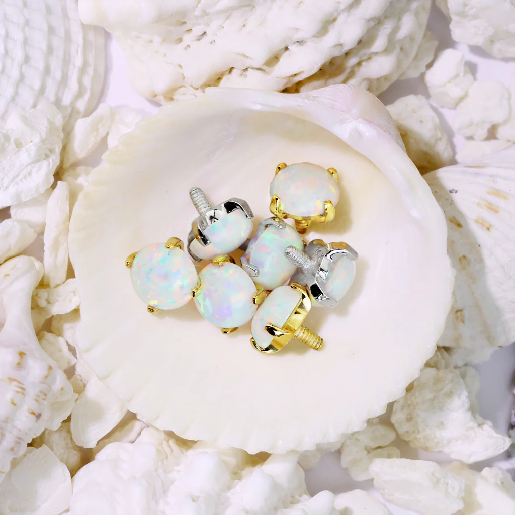 14K Solid White Gold Opal Dermal Anchor Top - Image 2