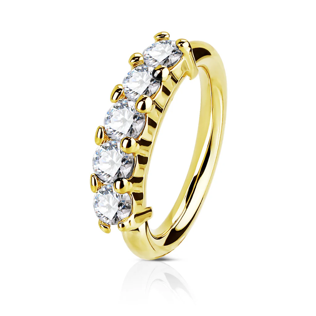 14K Solid Gold Five CZ Hoop Nose Rings for Nose Ear Cartilage - Image 4