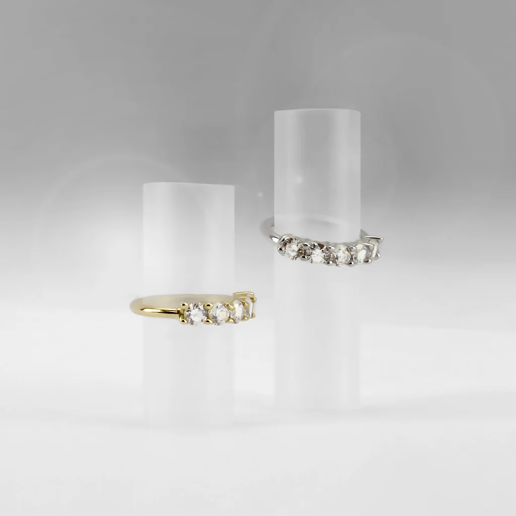 14K Solid Gold Five CZ Hoop Nose Rings for Nose Ear Cartilage - Image 5
