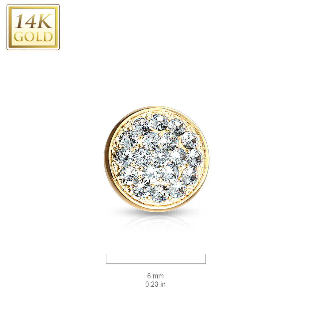 14K Solid Gold 6 mm CZ Paved Flat Dome Dermal Anchor Top - Image 3