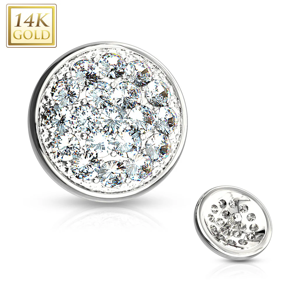 14K Solid Gold 6 mm CZ Paved Flat Dome Dermal Anchor Top - Image 4