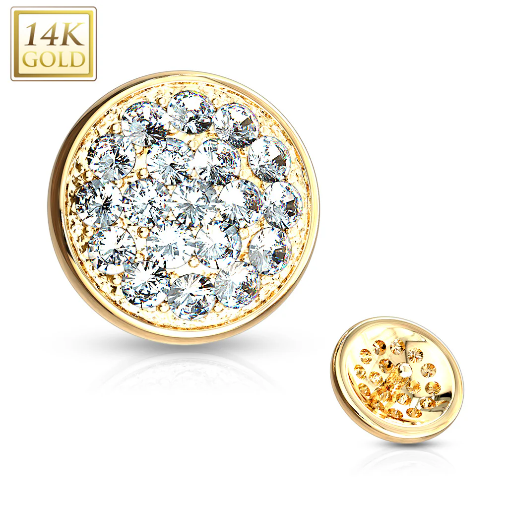 14K Solid Gold 6 mm CZ Paved Flat Dome Dermal Anchor Top - Image 5