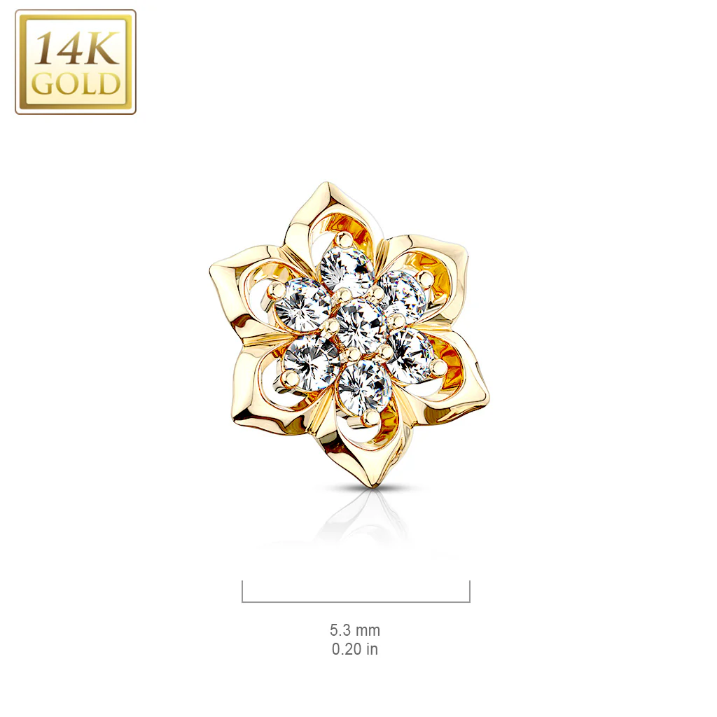 14K Solid Gold 6 mm CZ Flower Dermal Anchor Top - Image 3
