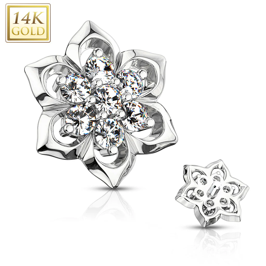 14K Solid Gold 6 mm CZ Flower Dermal Anchor Top - Image 4