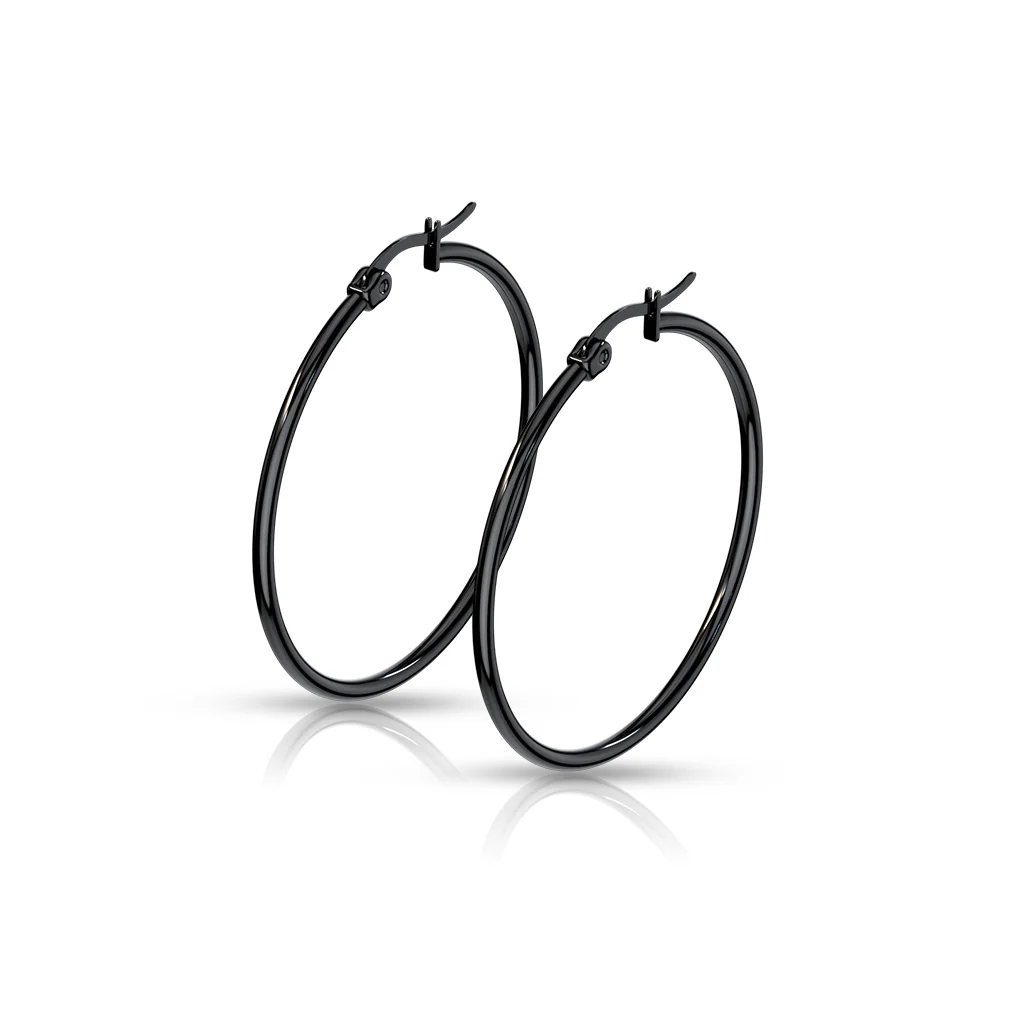 1 Pair Of Black Titanium Round Hoop Earrings - Image 6