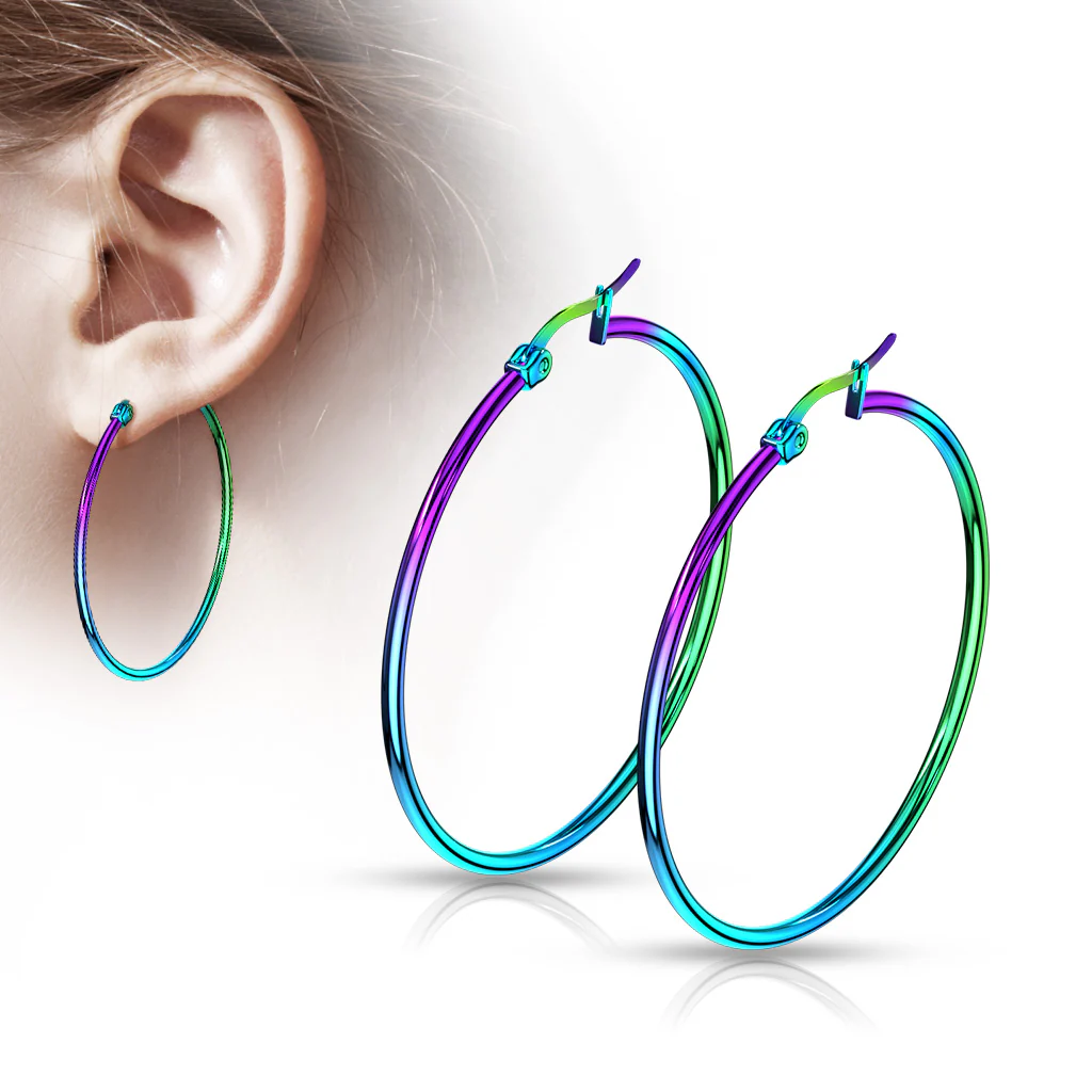 Pair Of Rainbow Titanium Surgical Steel Round Hoop Earrings - Image 2