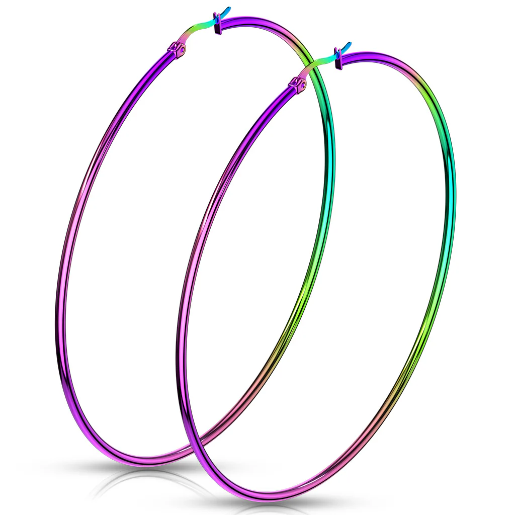 Pair Of Rainbow Titanium Surgical Steel Round Hoop Earrings - Image 3