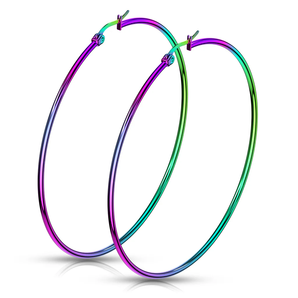 Pair Of Rainbow Titanium Surgical Steel Round Hoop Earrings - Image 4