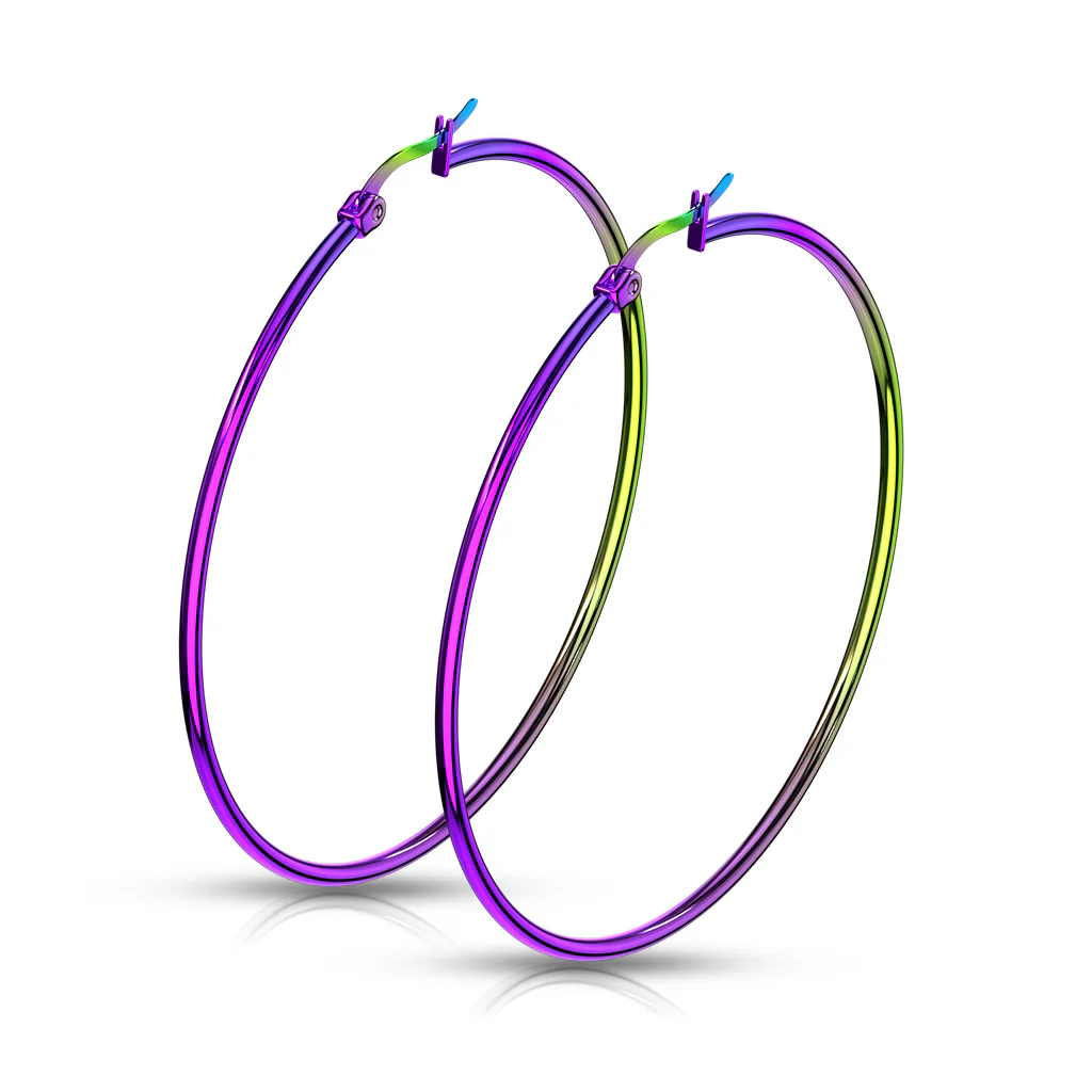 Pair Of Rainbow Titanium Surgical Steel Round Hoop Earrings - Image 5