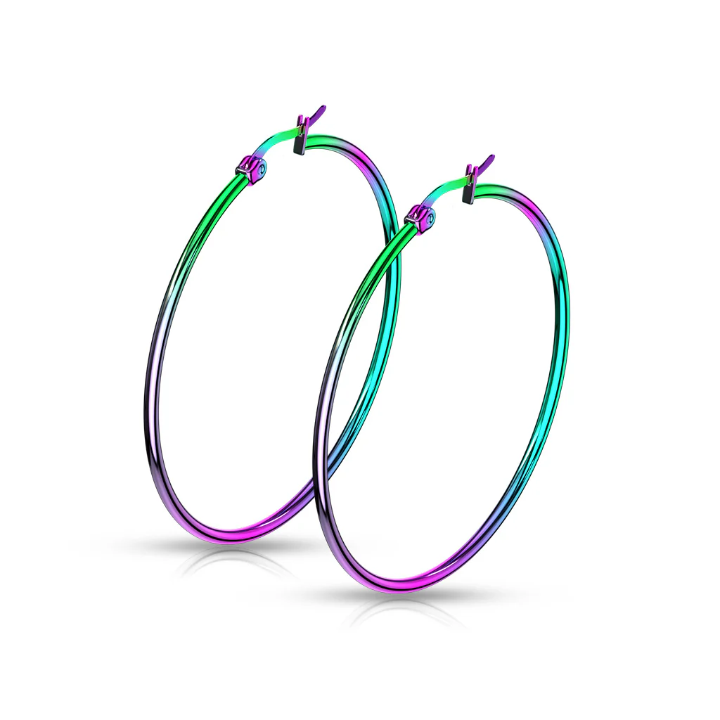 Pair Of Rainbow Titanium Surgical Steel Round Hoop Earrings - Image 6