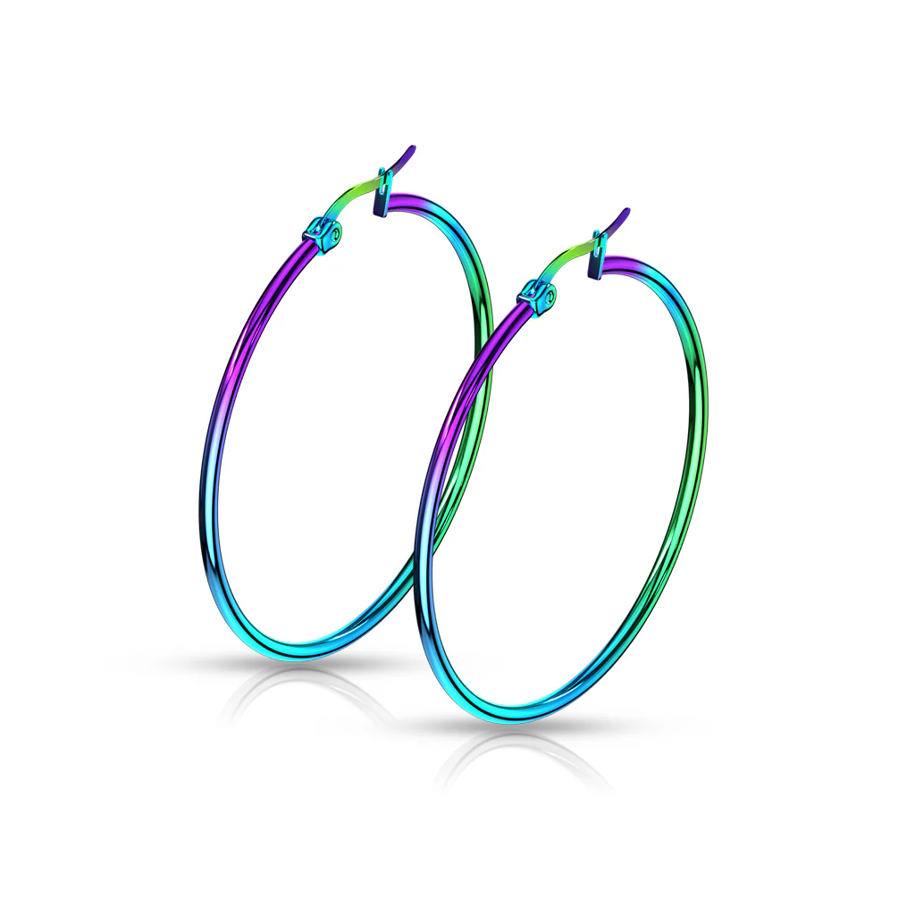 Pair Of Rainbow Titanium Surgical Steel Round Hoop Earrings - Image 7