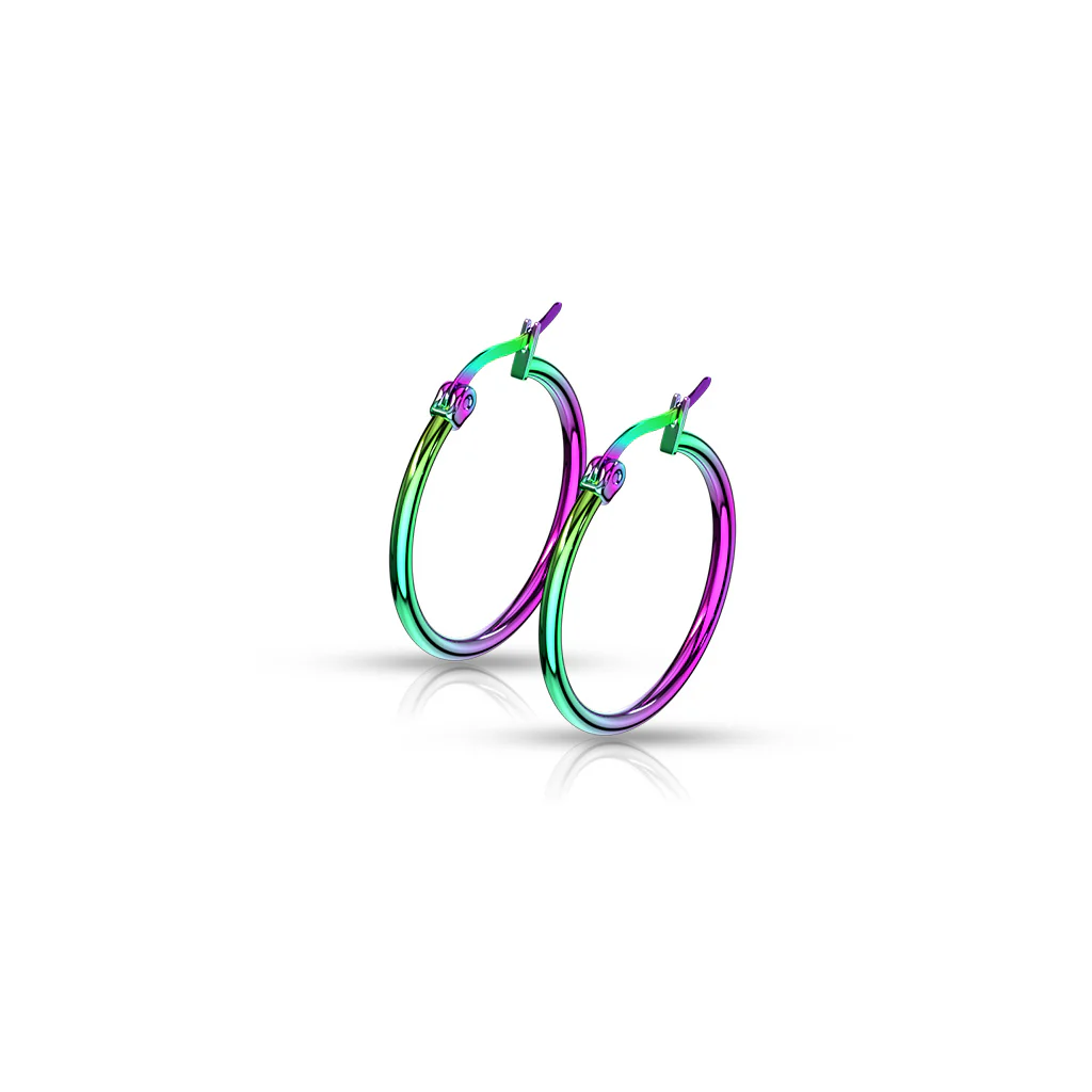 Pair Of Rainbow Titanium Surgical Steel Round Hoop Earrings - Image 8