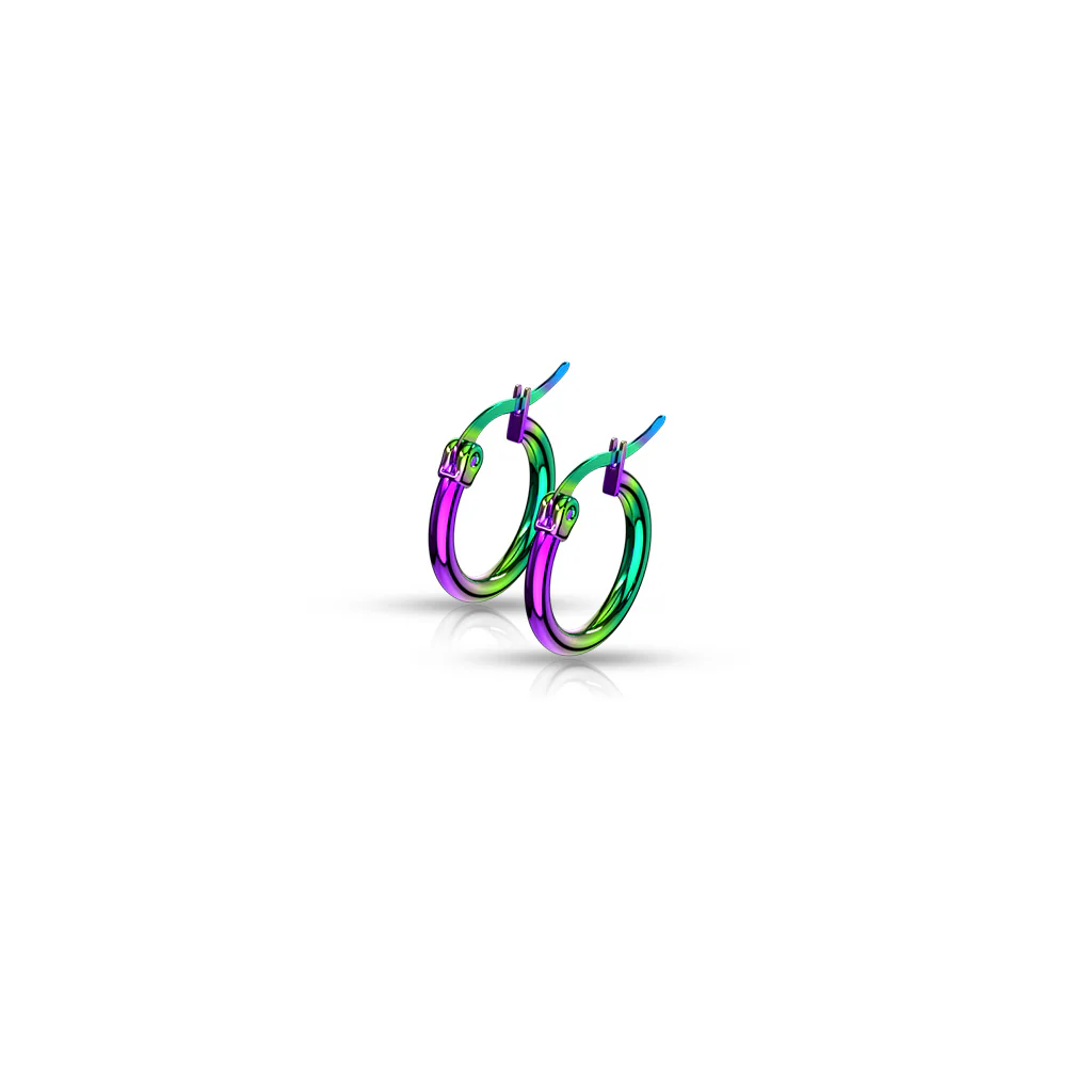 Pair Of Rainbow Titanium Surgical Steel Round Hoop Earrings - Image 9