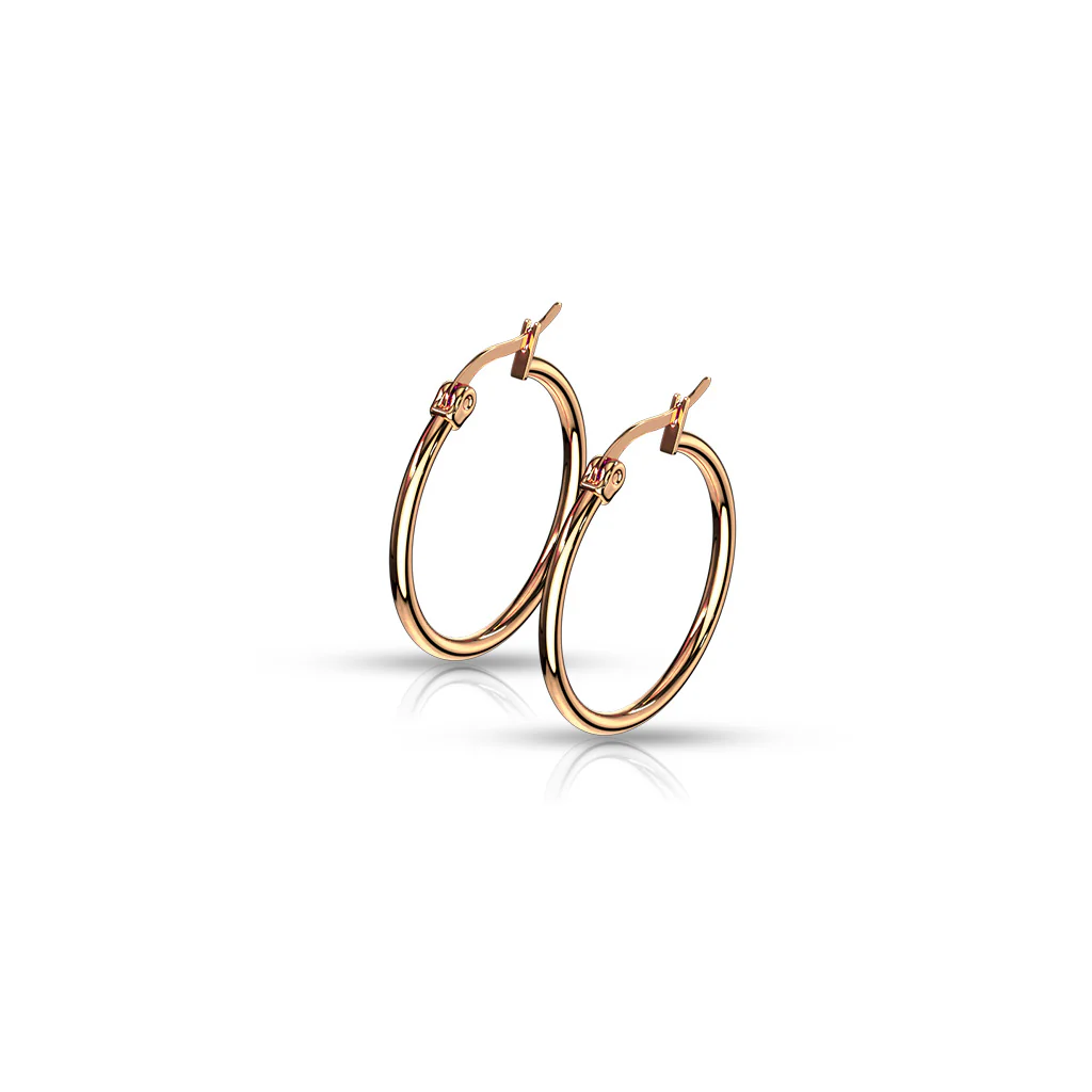 14 Size Pair Of Rose Gold IP 316L Surgical Steel Round Hoop Earrings - Image 3
