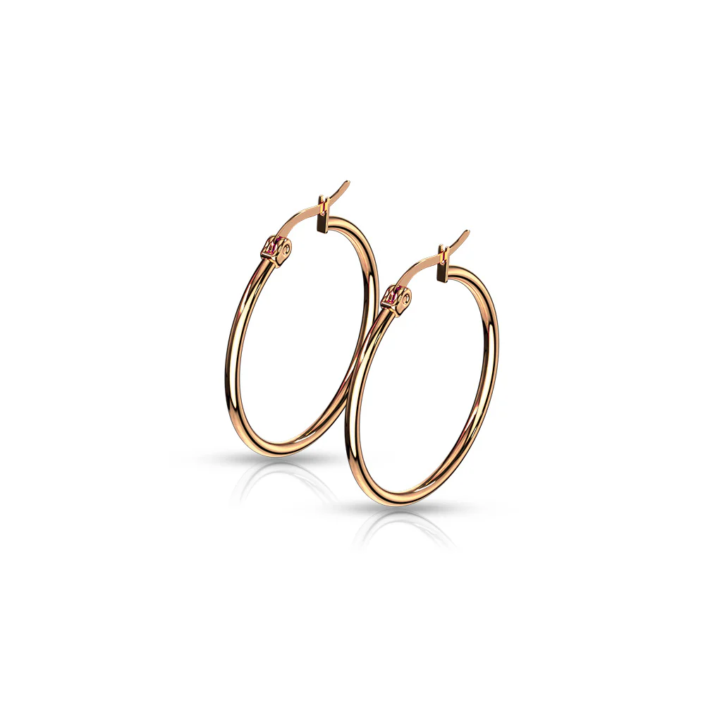14 Size Pair Of Rose Gold IP 316L Surgical Steel Round Hoop Earrings - Image 4