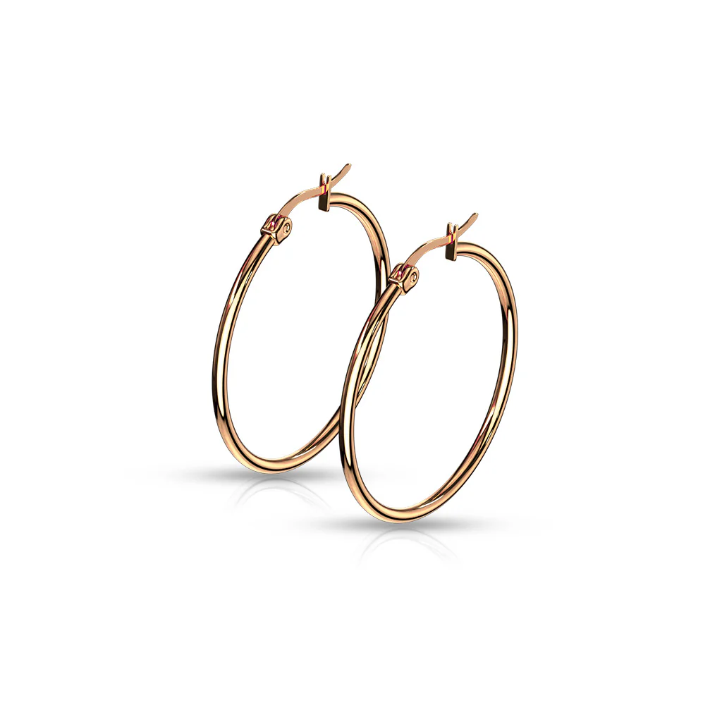 14 Size Pair Of Rose Gold IP 316L Surgical Steel Round Hoop Earrings - Image 5