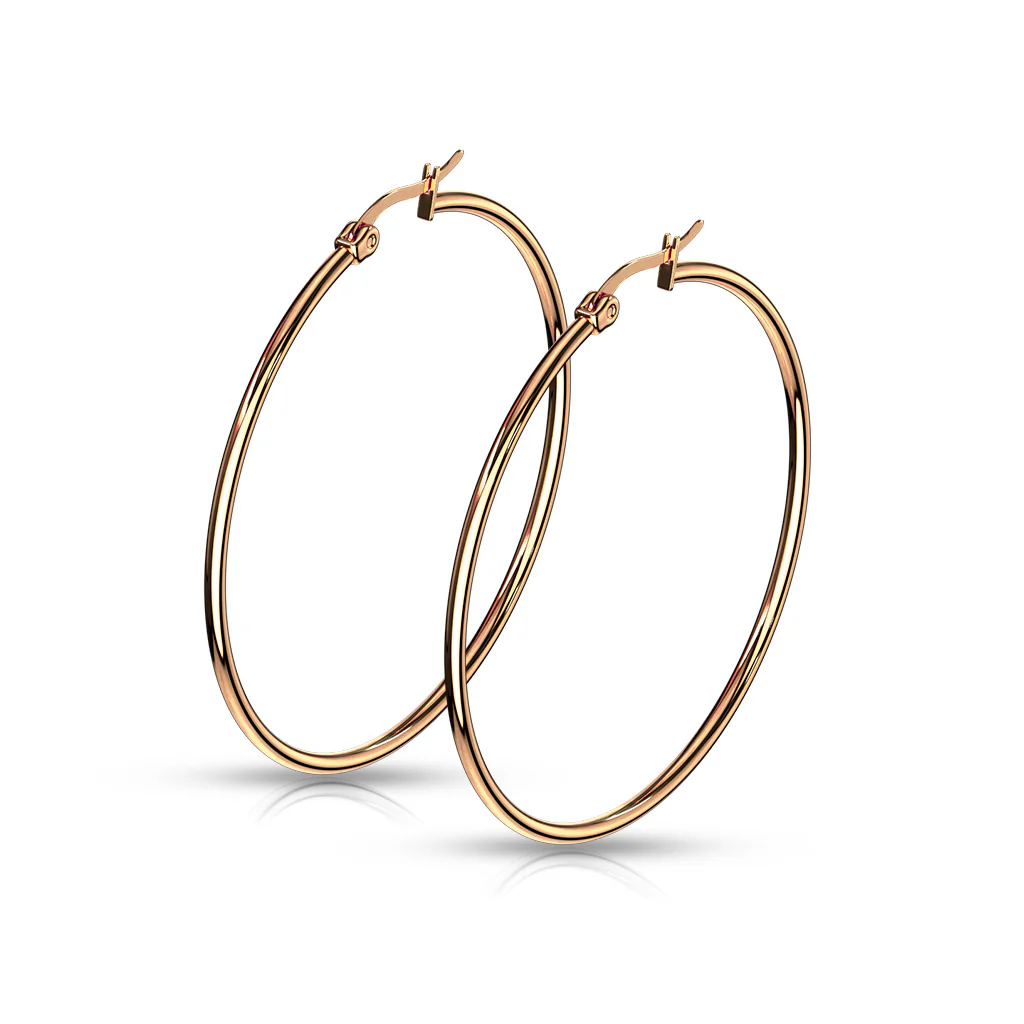 14 Size Pair Of Rose Gold IP 316L Surgical Steel Round Hoop Earrings - Image 6