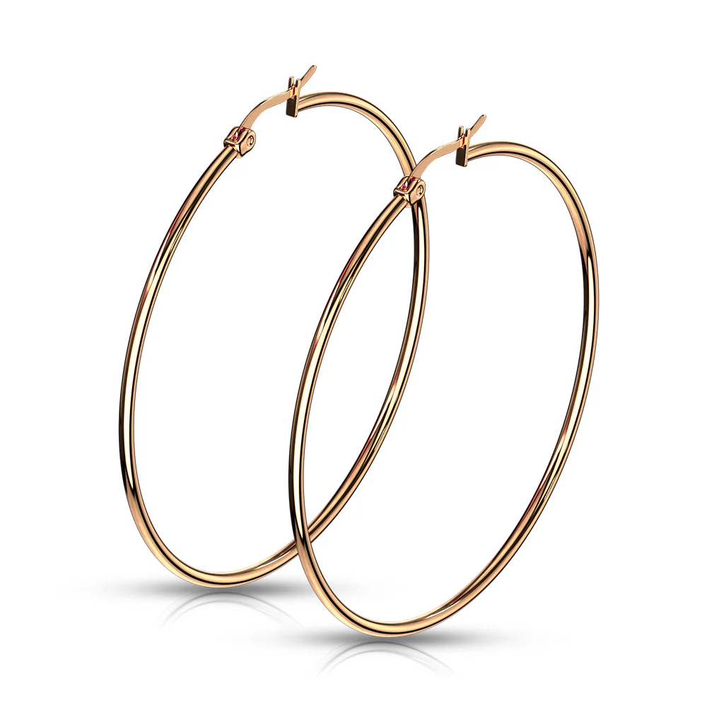 14 Size Pair Of Rose Gold IP 316L Surgical Steel Round Hoop Earrings - Image 7