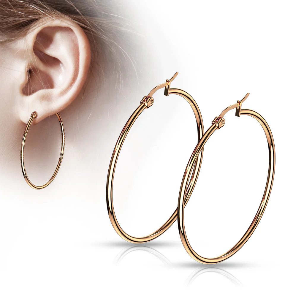 14 Size Pair Of Rose Gold IP 316L Surgical Steel Round Hoop Earrings - Image 8
