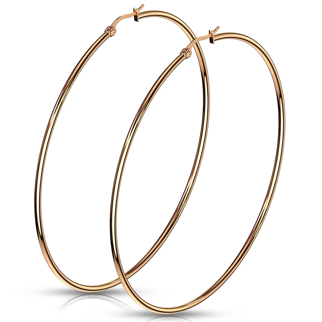 14 Size Pair Of Rose Gold IP 316L Surgical Steel Round Hoop Earrings - Image 9