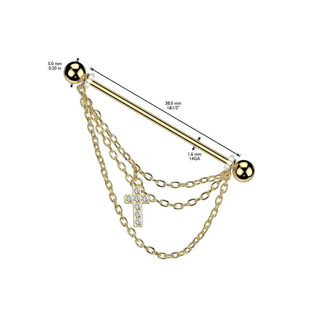 Cool! Triple Chain and CZ Pave Cross Dangle Industrial Barbells - Image 3