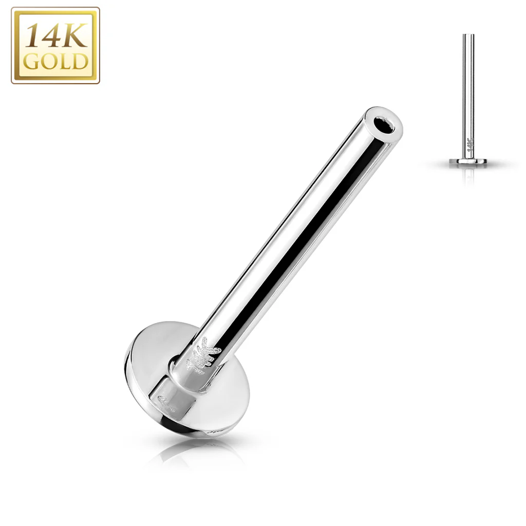 14K Solid Gold Threadless Push In Labret, Flat Back Stud Pins - Image 2