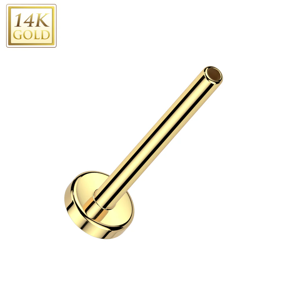 14K Solid Gold Threadless Push In Labret, Flat Back Stud Pins - Image 7