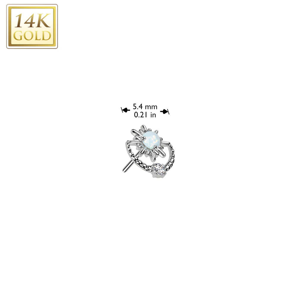 14K Gold Threadless Push In Sunburst & Opal Top For Belly Tragus Lip - Image 3