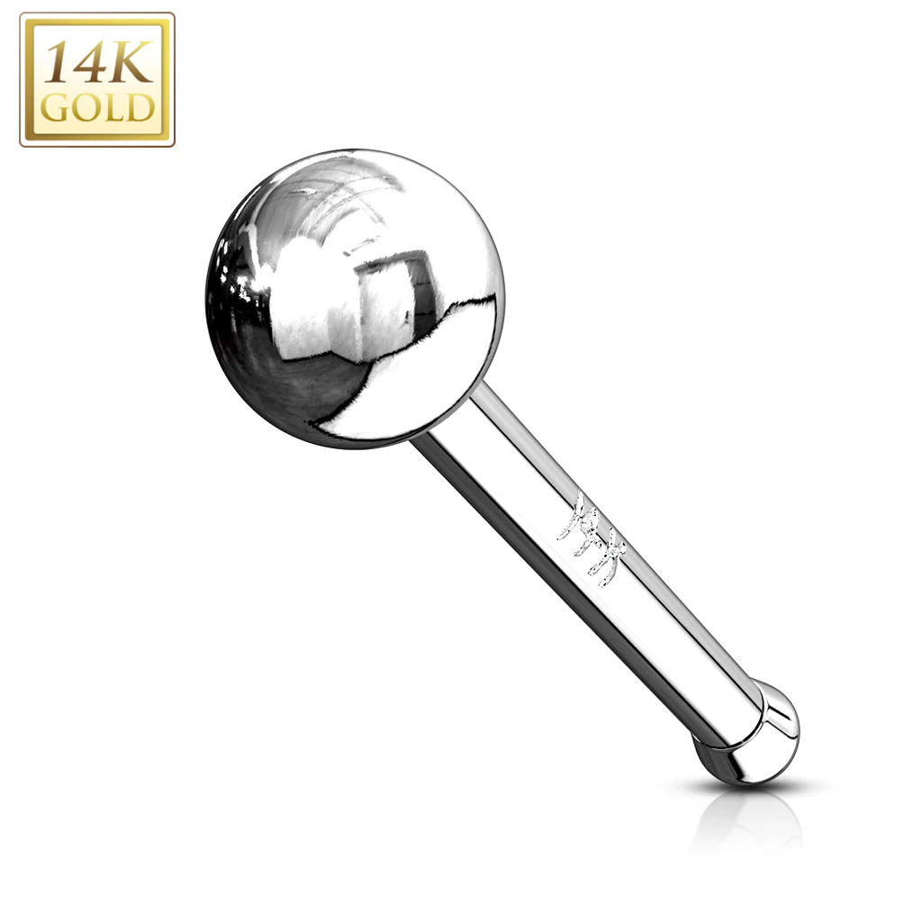 14K Solid Gold 2mm Ball Top Nose Stud Ring - Image 3