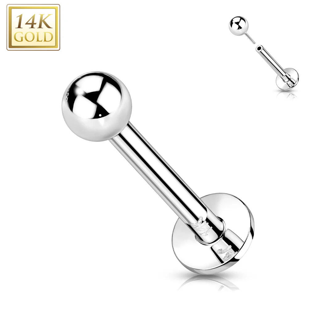 14K Solid Gold Ball Top Threadless Push-In Labret for Cartilage Monroe - Image 3