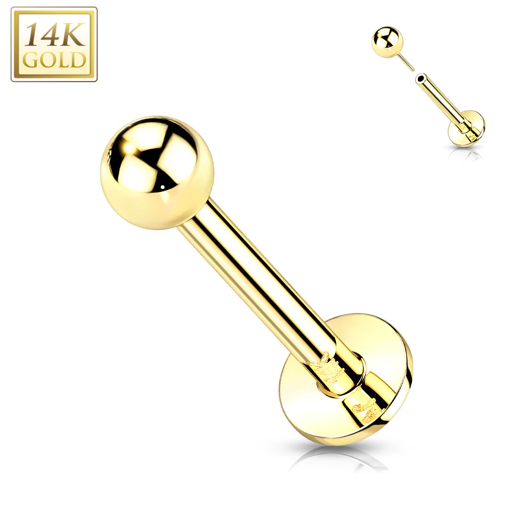 14K Solid Gold Ball Top Threadless Push-In Labret for Cartilage Monroe - Image 4