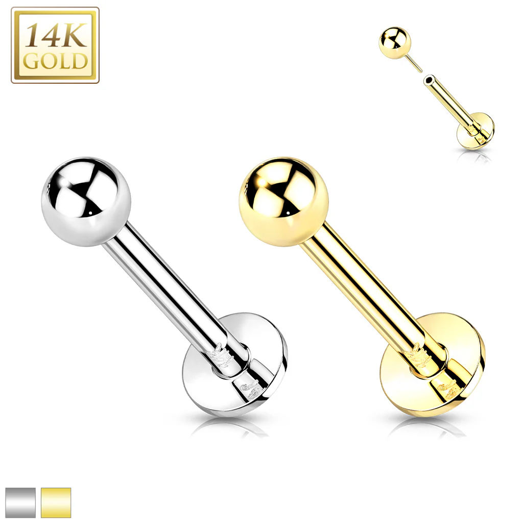 14K Solid Gold Ball Top Threadless Push-In Labret for Cartilage Monroe - Image 5