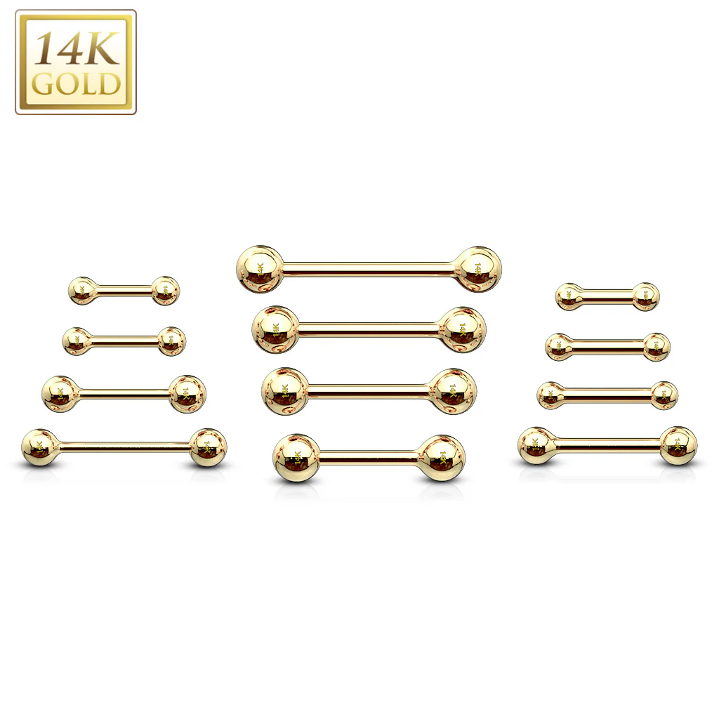 14K Solid Gold Barbell Rings for Tongue Ear Cartilage 14G - Image 2