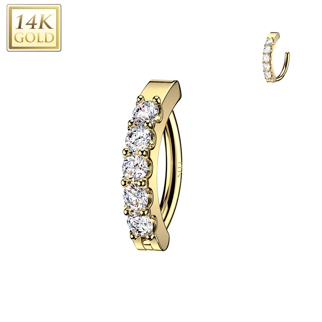 14K Solid Gold Belly Button Navel Ring with 5 Prong Set CZ