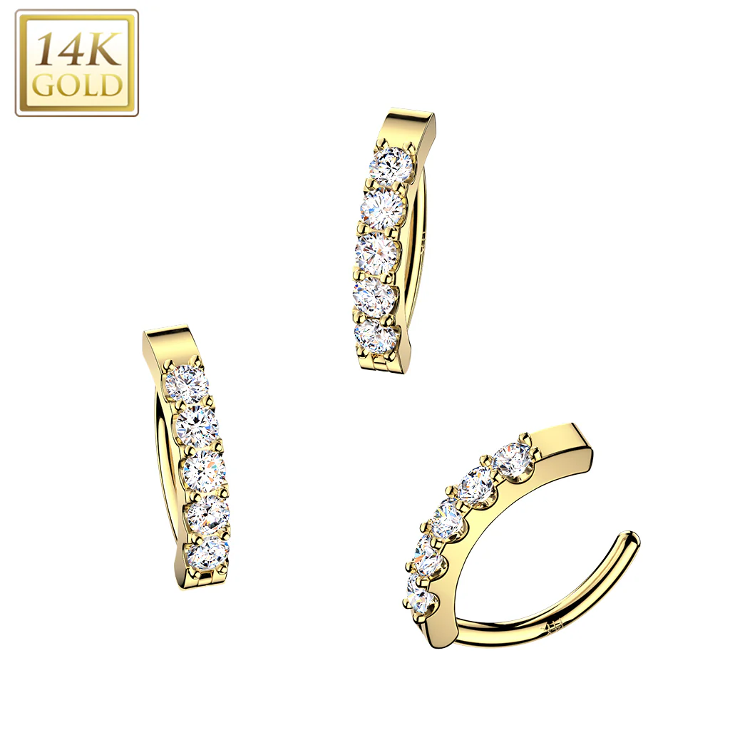 14K Solid Gold Belly Button Navel Ring with 5 Prong Set CZ - Image 2