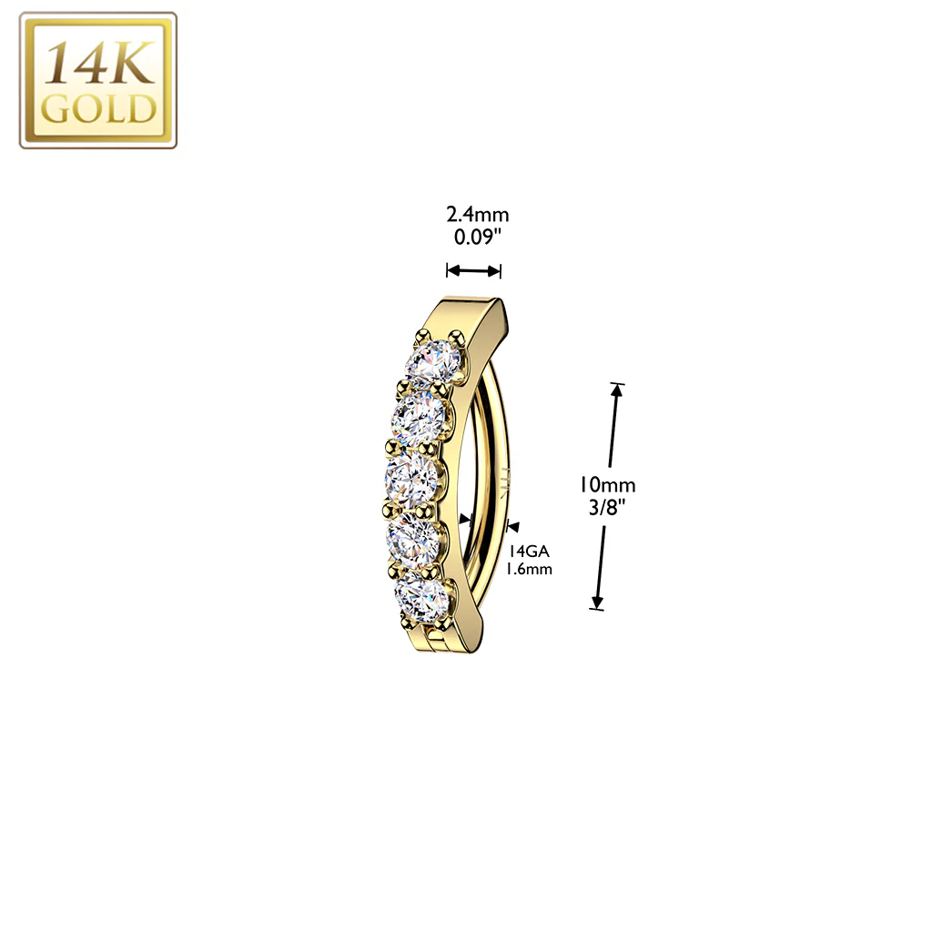 14K Solid Gold Belly Button Navel Ring with 5 Prong Set CZ - Image 3