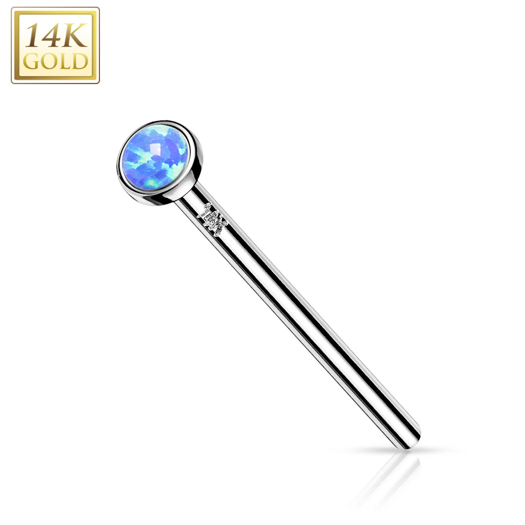 14K Solid Gold Bezel Opal Fishtail Nose Pin Rings Stud - Image 2