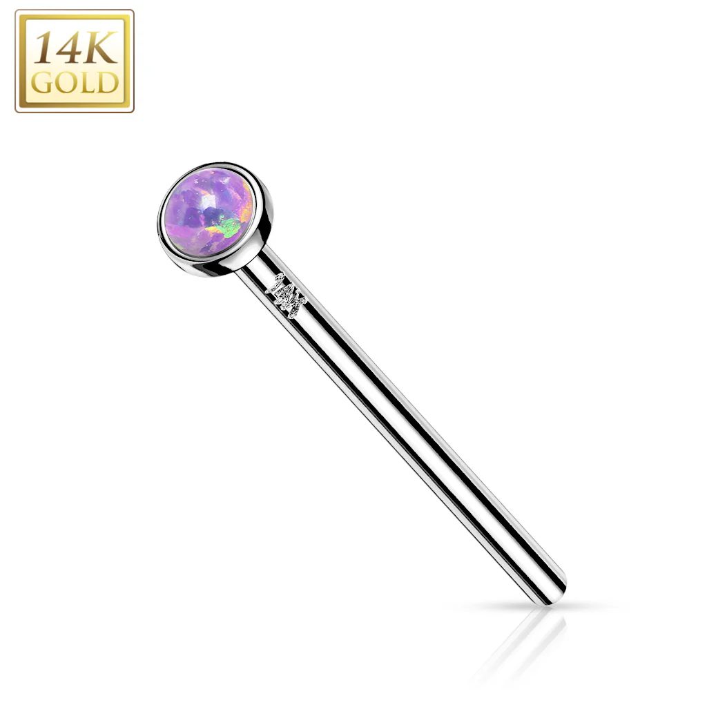 14K Solid Gold Bezel Opal Fishtail Nose Pin Rings Stud - Image 4